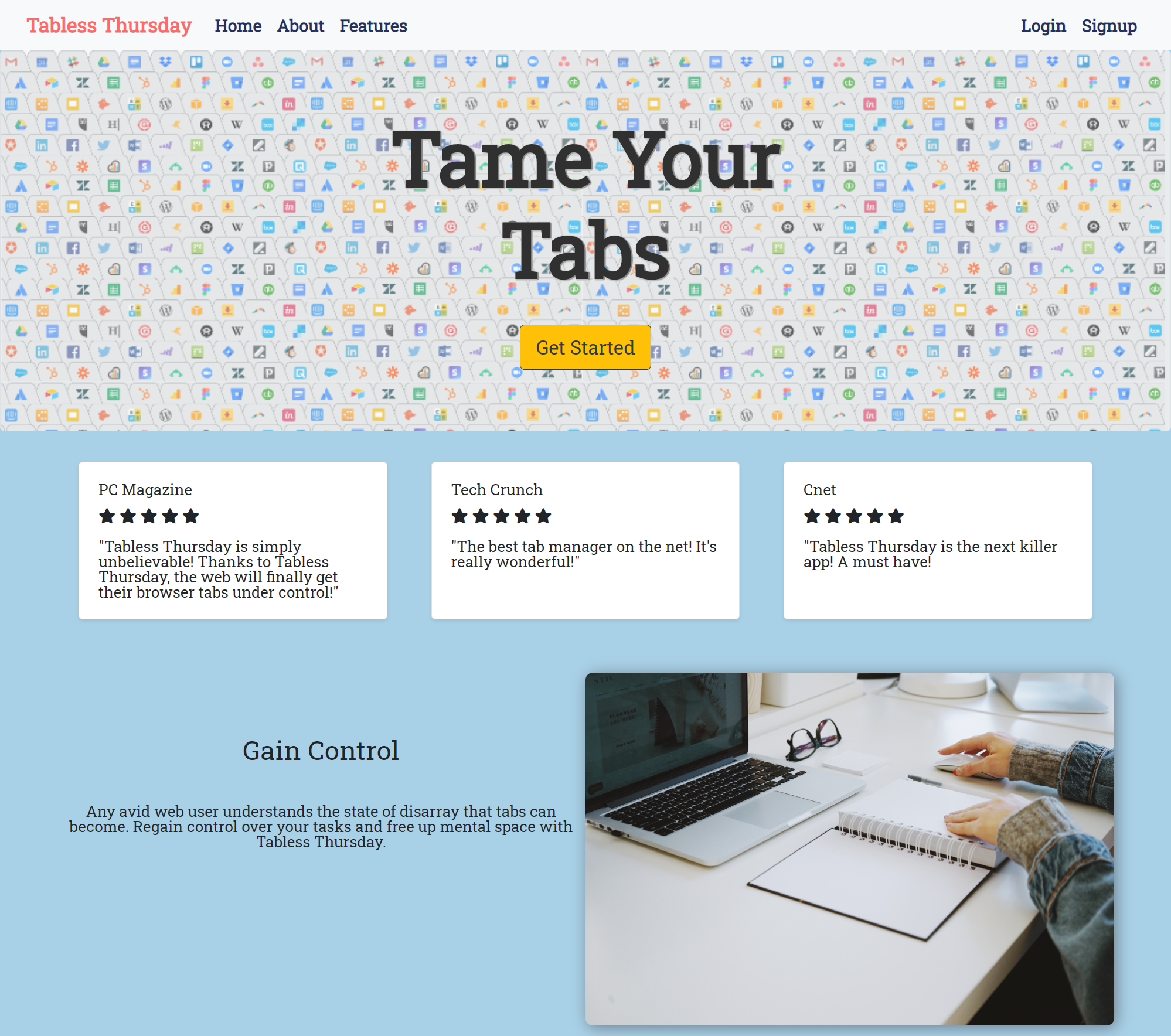 The tabless thursday app index page